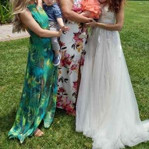 Green Tropical Print Maxi Dress